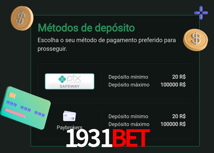 O cassino 1931Bet oferece uma grande variedade de métodos de pagamento